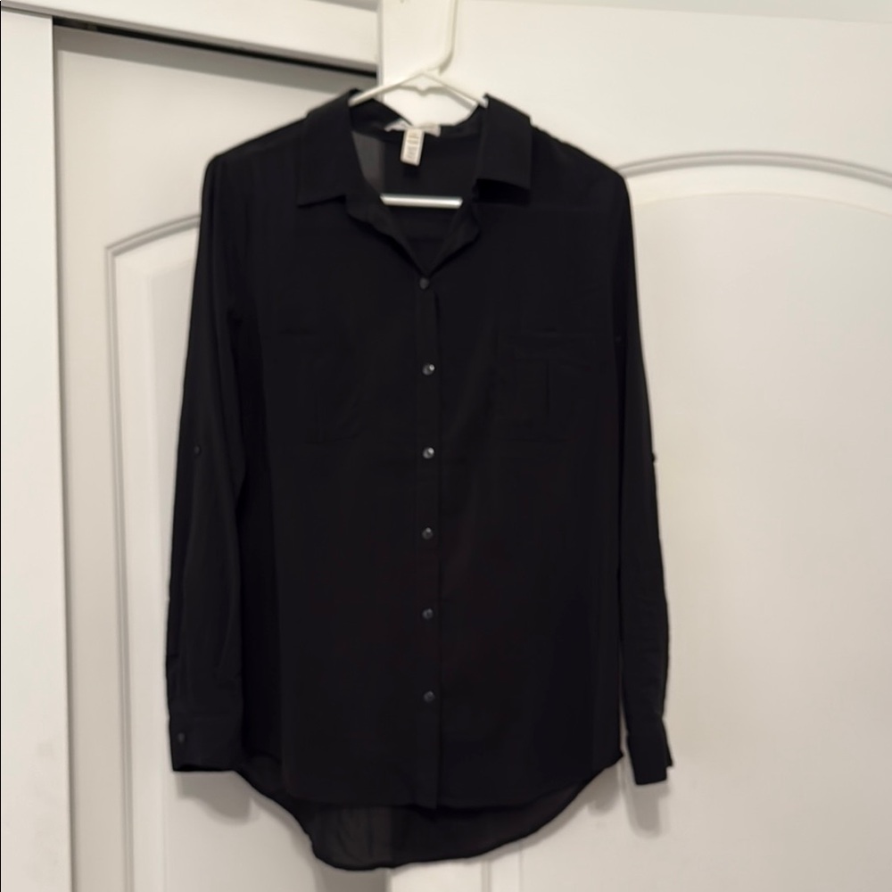 Ambiance Black Button Down Shirt Top
